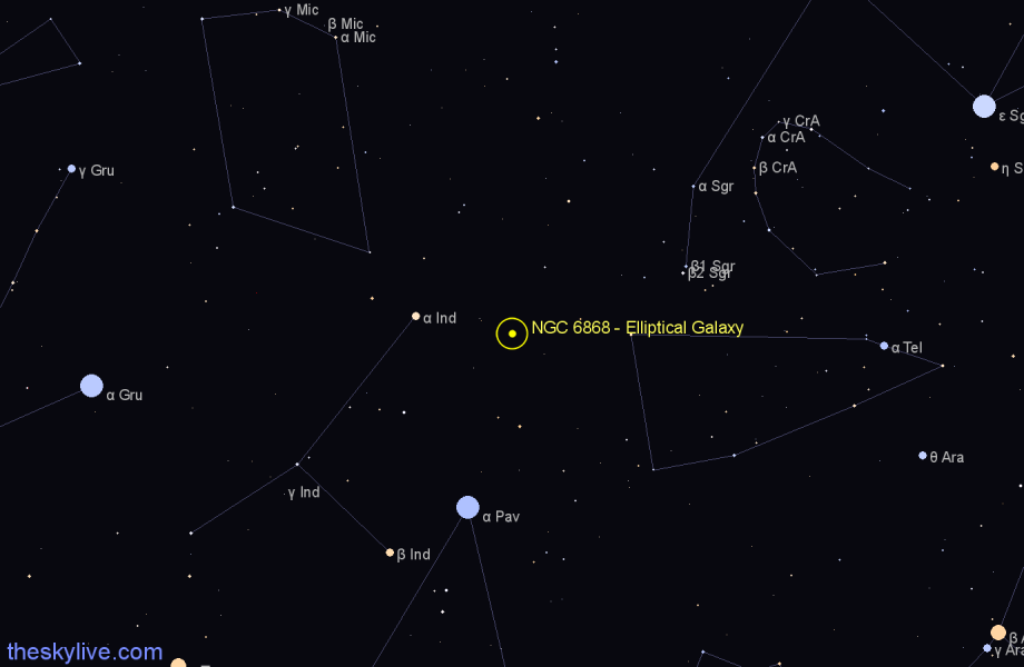 Finder chart NGC 6868 - Elliptical Galaxy in Telescopium star