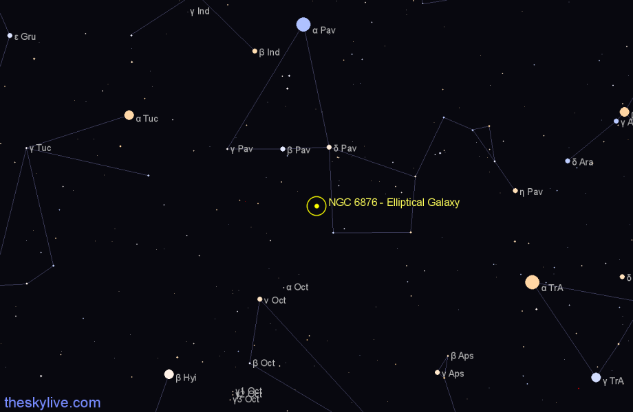 Finder chart NGC 6876 - Elliptical Galaxy in Pavo star