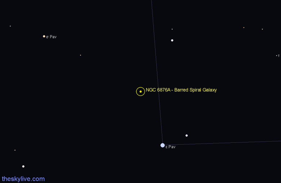 Finder chart NGC 6876A - Barred Spiral Galaxy in Pavo star