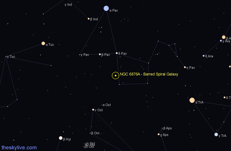 Finder chart NGC 6876A - Barred Spiral Galaxy in Pavo star