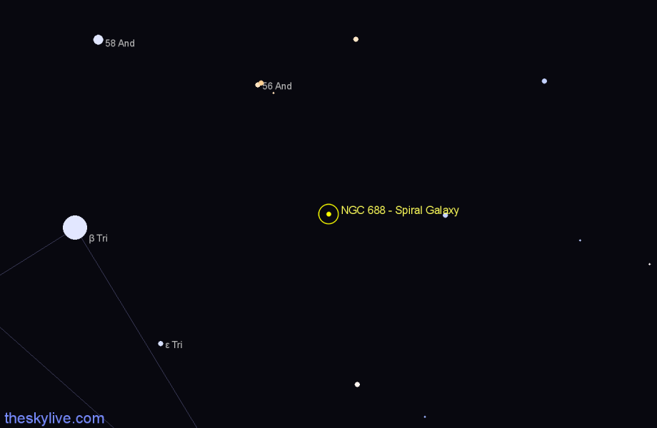 Finder chart NGC 688 - Spiral Galaxy in Triangulum star
