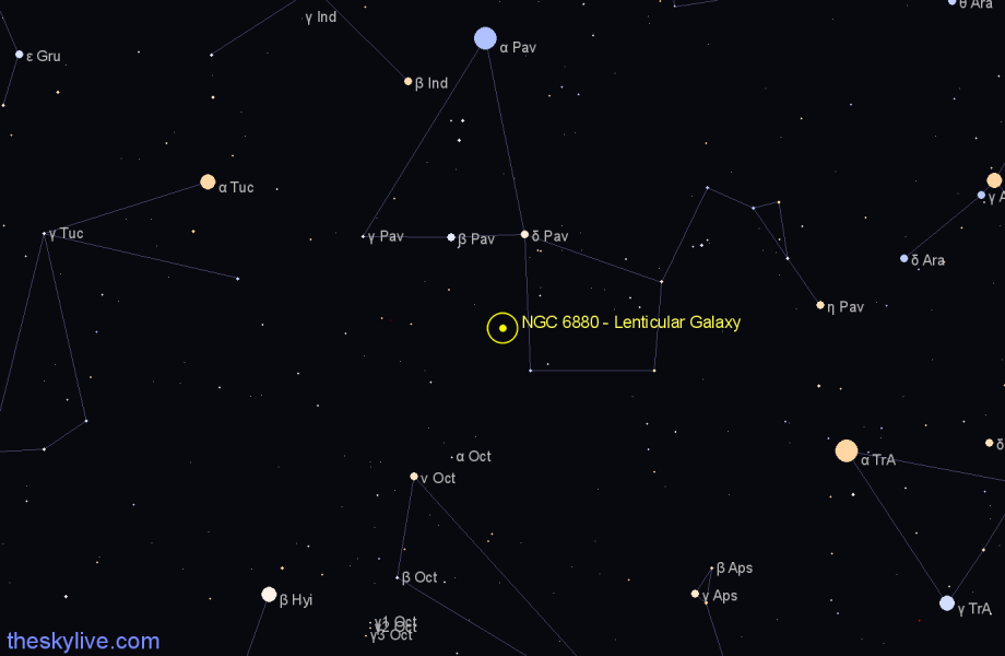 Finder chart NGC 6880 - Lenticular Galaxy in Pavo star