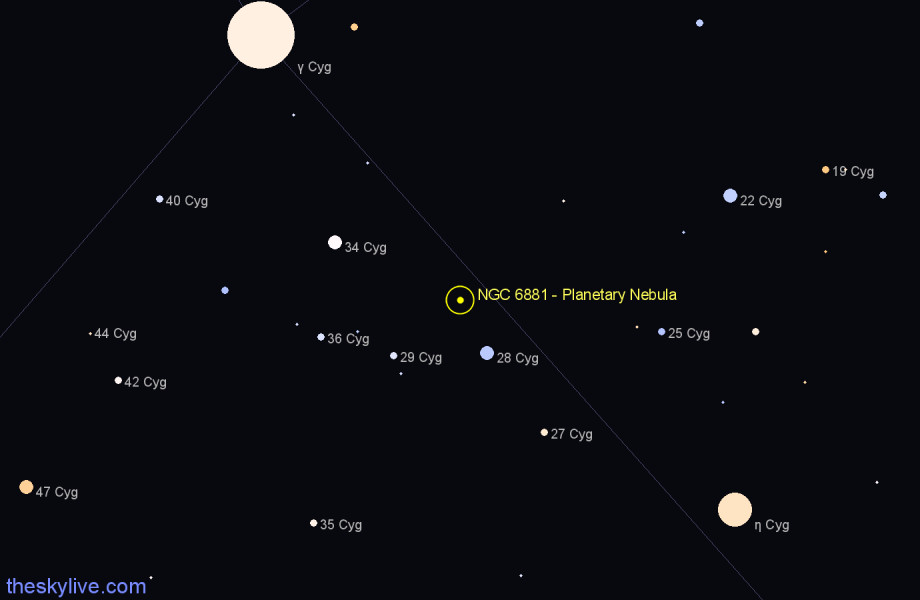 Finder chart NGC 6881 - Planetary Nebula in Cygnus star