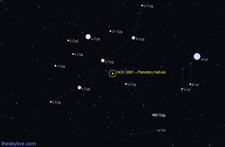 Finder chart NGC 6881 - Planetary Nebula in Cygnus star