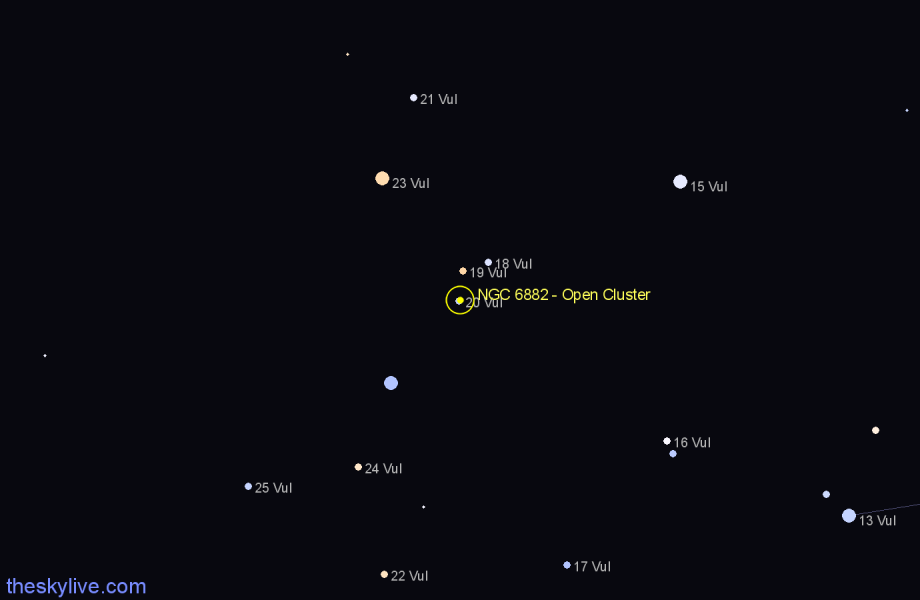 Finder chart NGC 6882 - Open Cluster in Vulpecula star