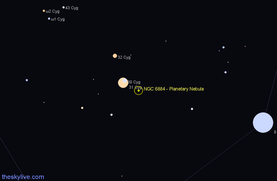 Finder chart NGC 6884 - Planetary Nebula in Cygnus star