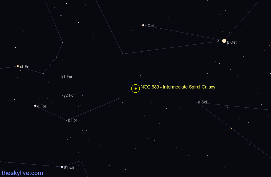 Finder chart NGC 689 - Intermediate Spiral Galaxy in Fornax star