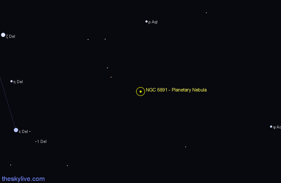 Finder chart NGC 6891 - Planetary Nebula in Delphinus star
