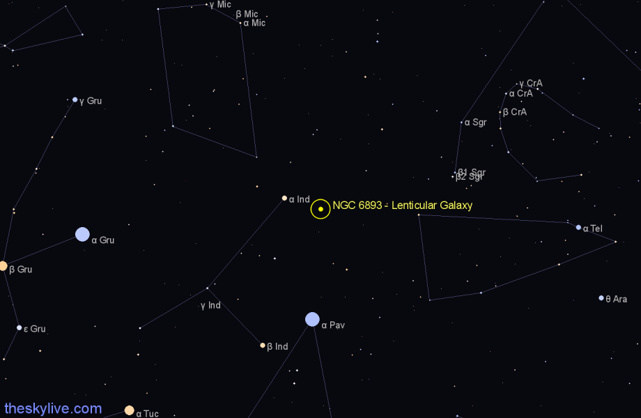 Finder chart NGC 6893 - Lenticular Galaxy in Telescopium star