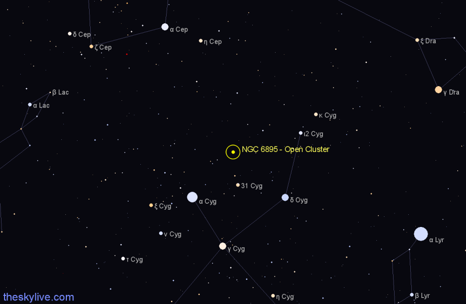 Finder chart NGC 6895 - Open Cluster in Cygnus star