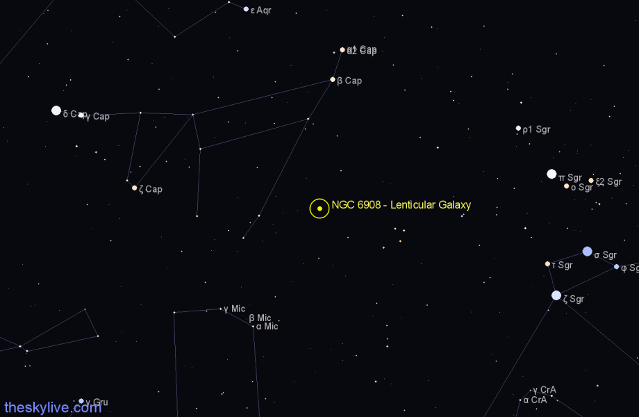 Finder chart NGC 6908 - Lenticular Galaxy in Capricornus star