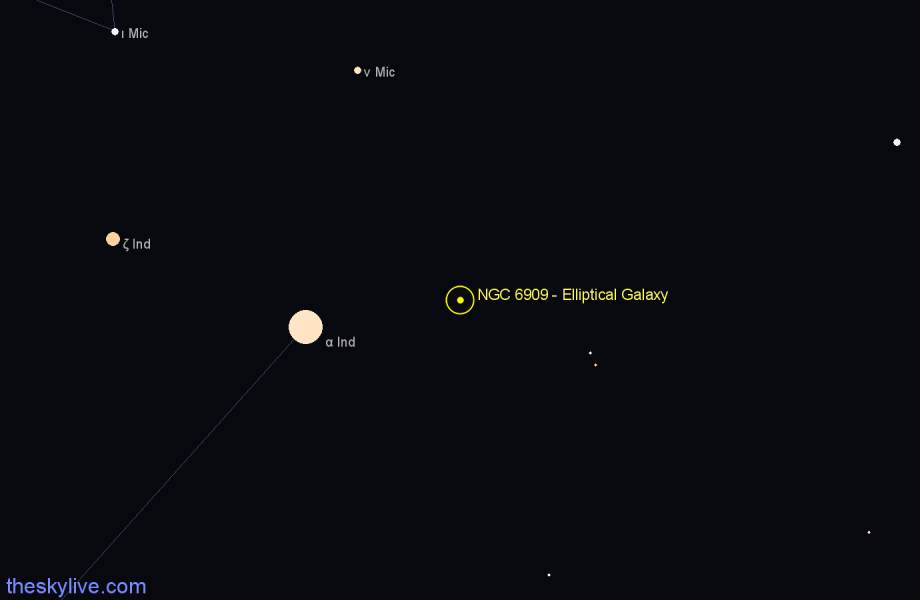 Finder chart NGC 6909 - Elliptical Galaxy in Indus star