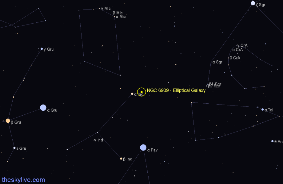 Finder chart NGC 6909 - Elliptical Galaxy in Indus star