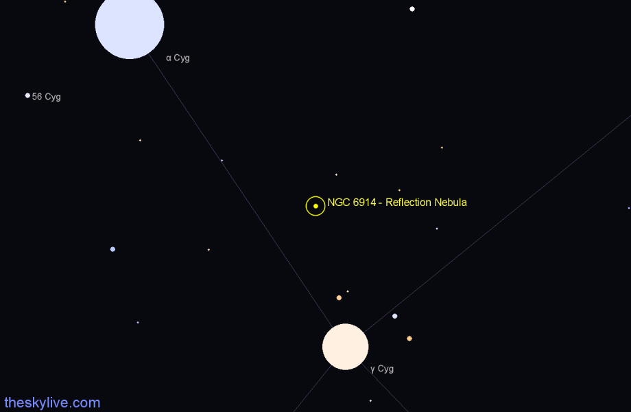Finder chart NGC 6914 - Reflection Nebula in Cygnus star