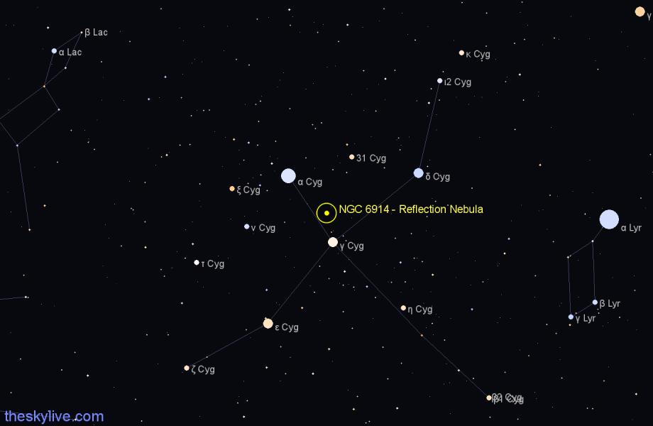 Finder chart NGC 6914 - Reflection Nebula in Cygnus star