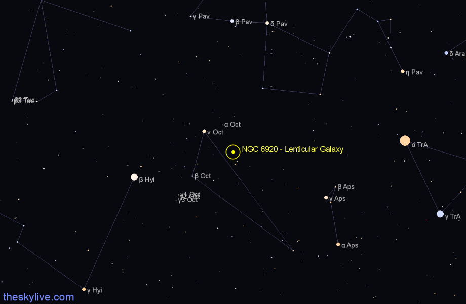 Finder chart NGC 6920 - Lenticular Galaxy in Octans star