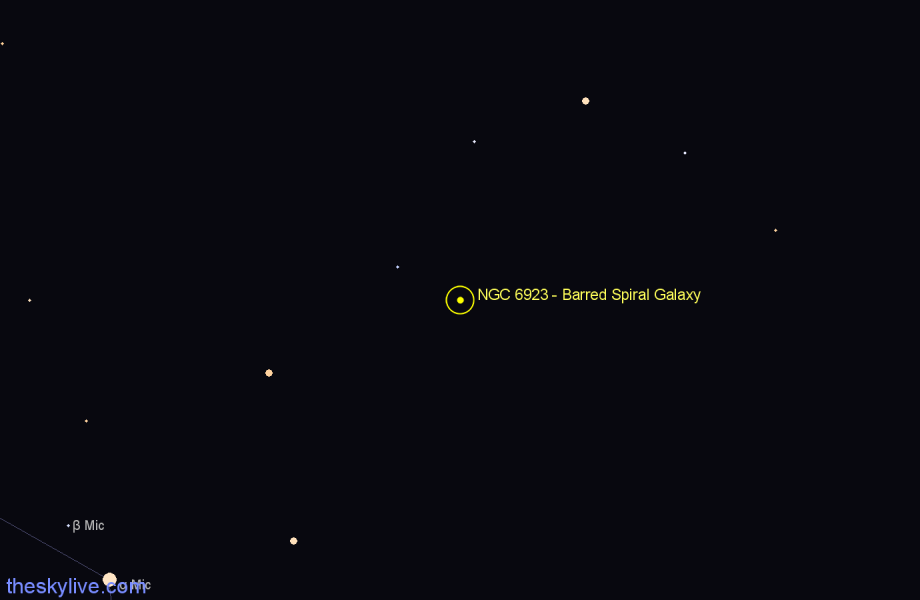 Finder chart NGC 6923 - Barred Spiral Galaxy in Microscopium star