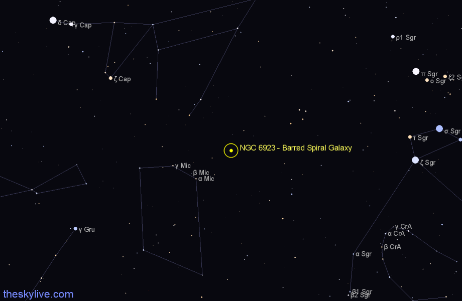 Finder chart NGC 6923 - Barred Spiral Galaxy in Microscopium star