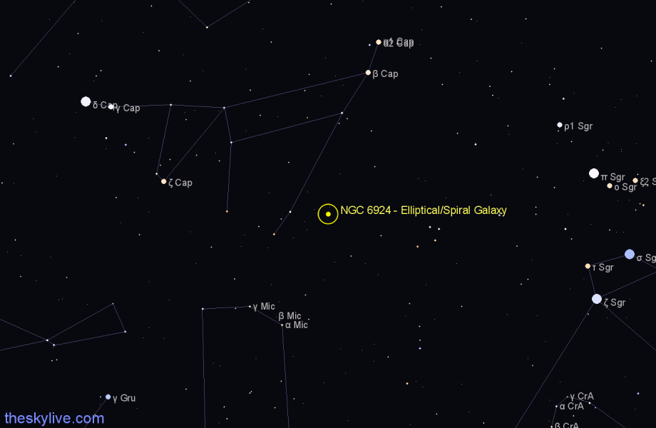 Finder chart NGC 6924 - Elliptical/Spiral Galaxy in Capricornus star