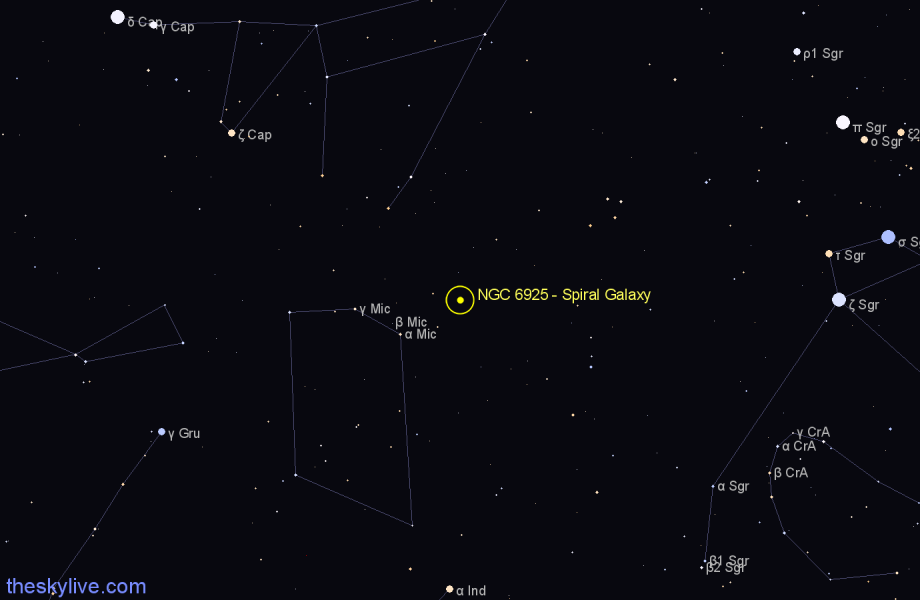 Finder chart NGC 6925 - Spiral Galaxy in Microscopium star