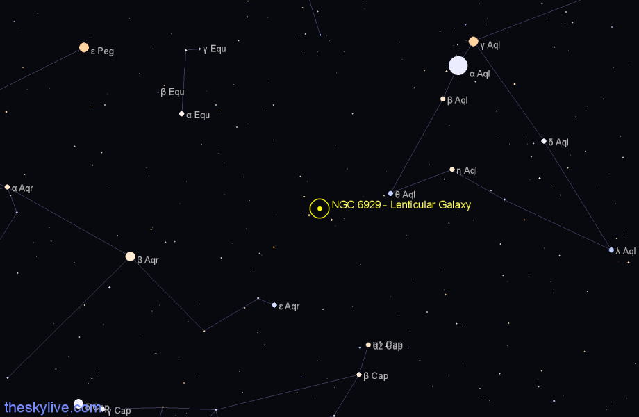 Finder chart NGC 6929 - Lenticular Galaxy in Aquila star