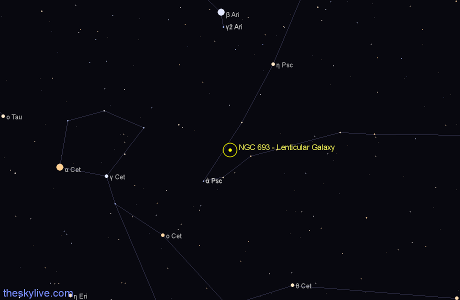 Finder chart NGC 693 - Lenticular Galaxy in Pisces star