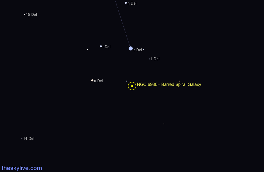 Finder chart NGC 6930 - Barred Spiral Galaxy in Delphinus star