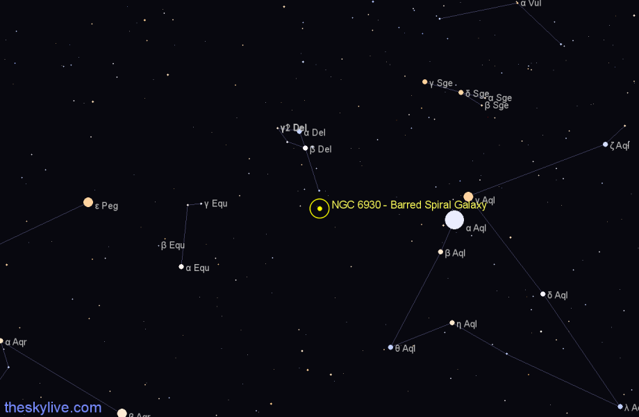 Finder chart NGC 6930 - Barred Spiral Galaxy in Delphinus star