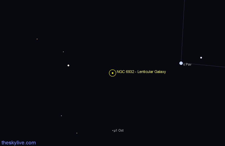 Finder chart NGC 6932 - Lenticular Galaxy in Pavo star