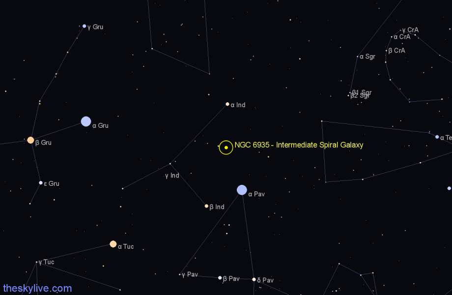 Finder chart NGC 6935 - Intermediate Spiral Galaxy in Indus star