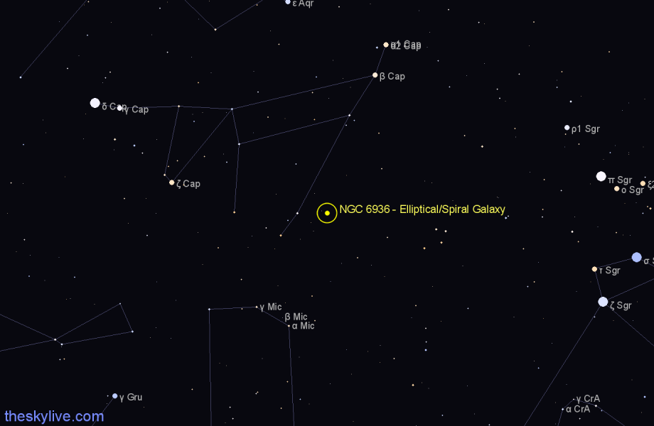 Finder chart NGC 6936 - Elliptical/Spiral Galaxy in Capricornus star