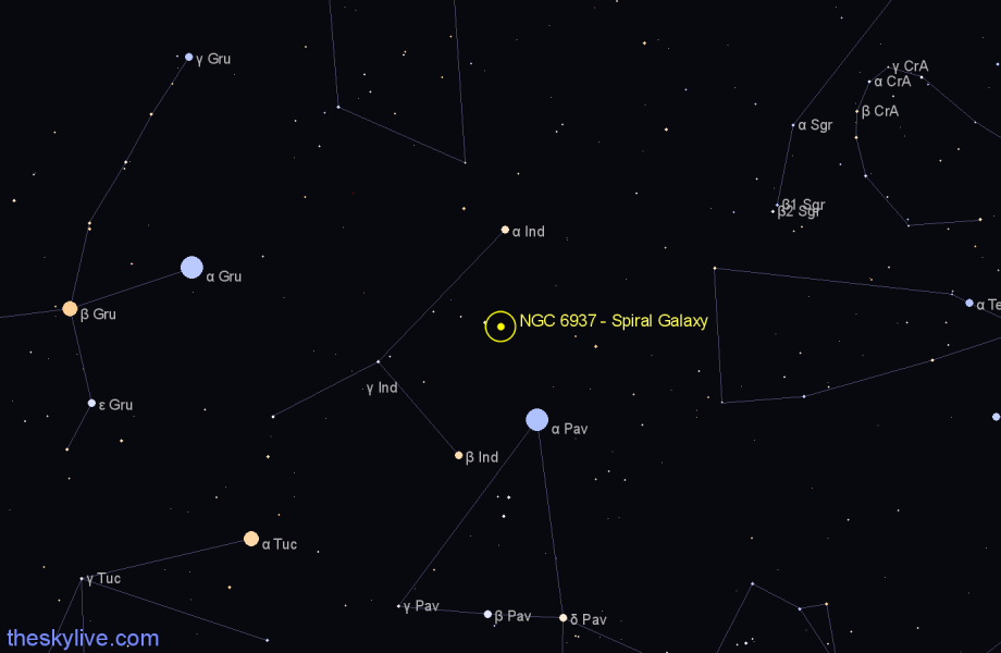 Finder chart NGC 6937 - Spiral Galaxy in Indus star