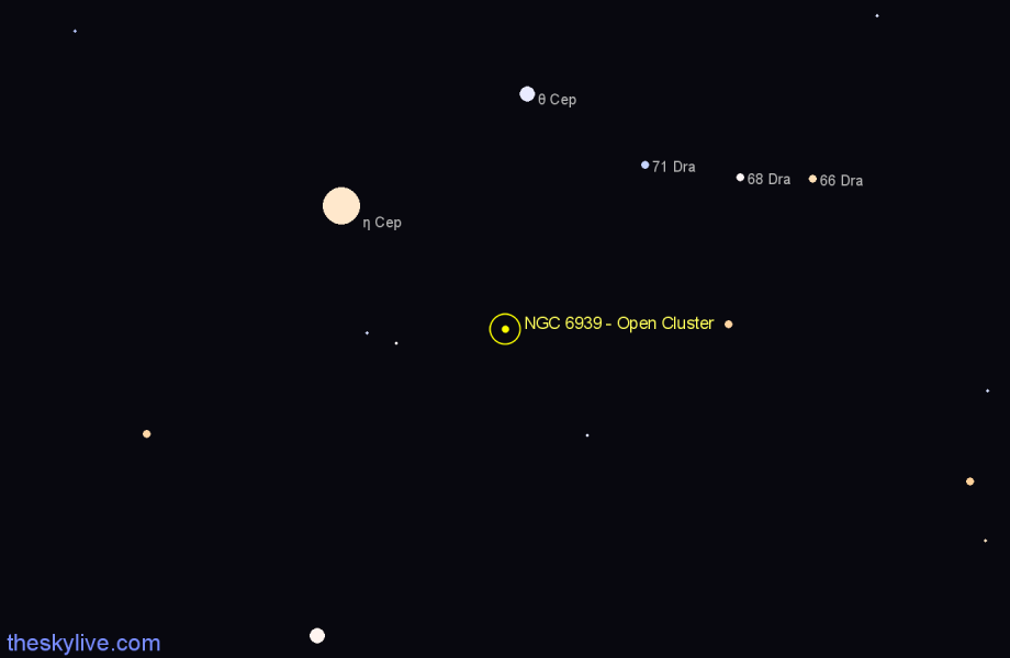 Finder chart NGC 6939 - Open Cluster in Cepheus star