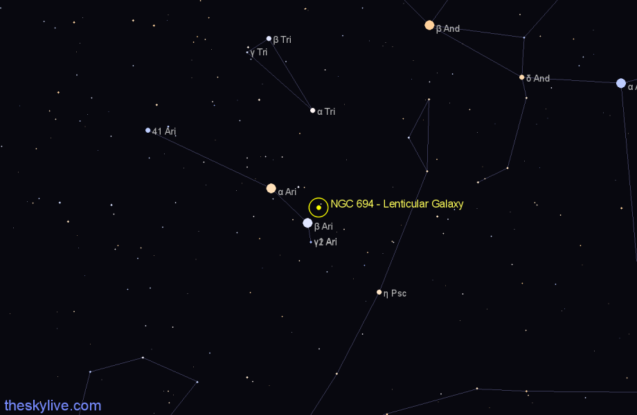 Finder chart NGC 694 - Lenticular Galaxy in Aries star