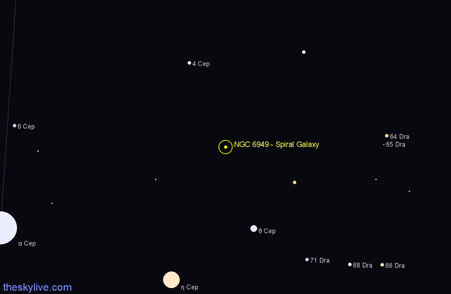 Finder chart NGC 6949 - Spiral Galaxy in Cepheus star