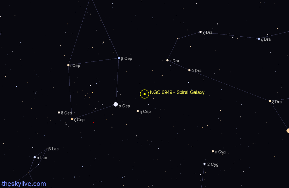 Finder chart NGC 6949 - Spiral Galaxy in Cepheus star