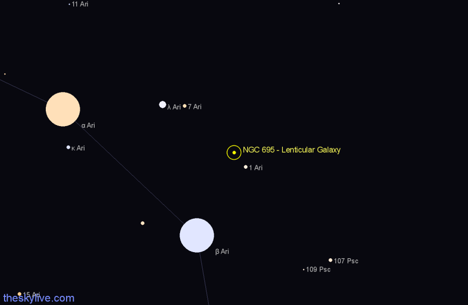 Finder chart NGC 695 - Lenticular Galaxy in Aries star