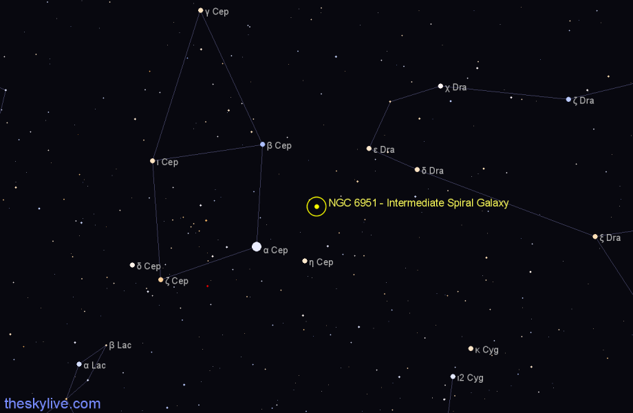 Finder chart NGC 6951 - Intermediate Spiral Galaxy in Cepheus star