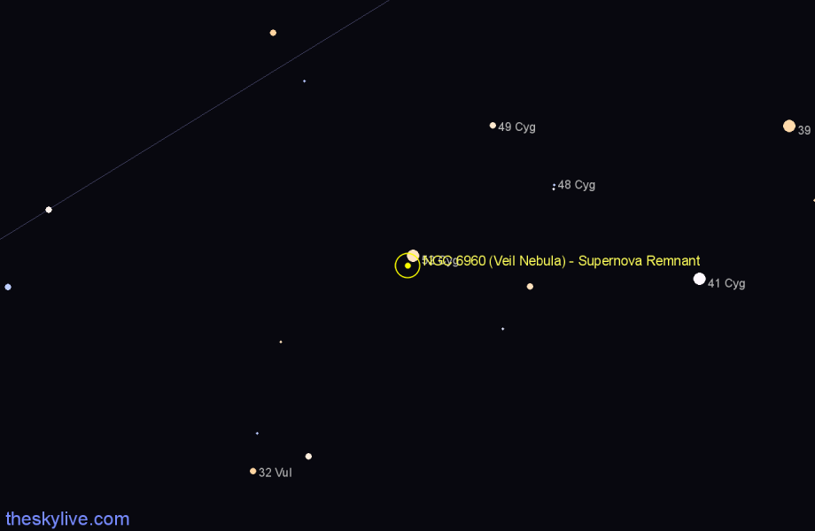 Finder chart NGC 6960 (Veil Nebula) - Supernova Remnant in Cygnus star