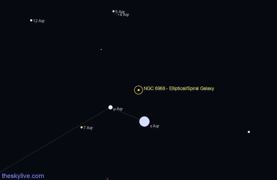 Finder chart NGC 6968 - Elliptical/Spiral Galaxy in Aquarius star