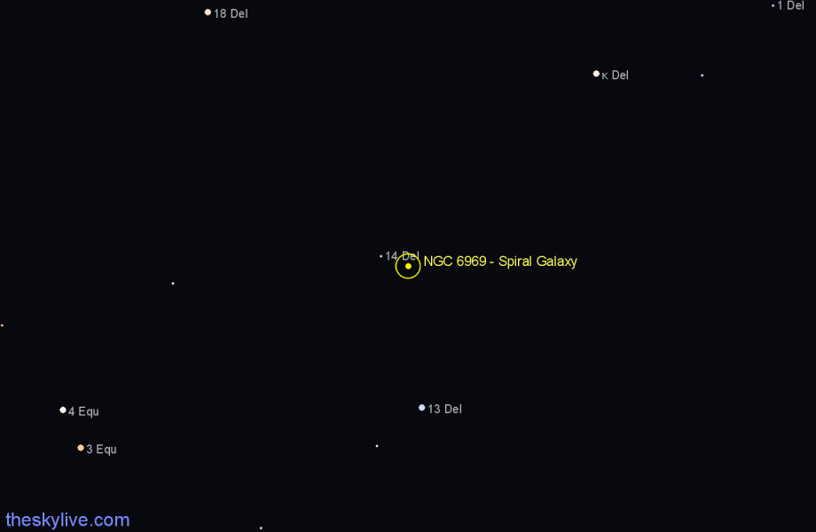 Finder chart NGC 6969 - Spiral Galaxy in Delphinus star
