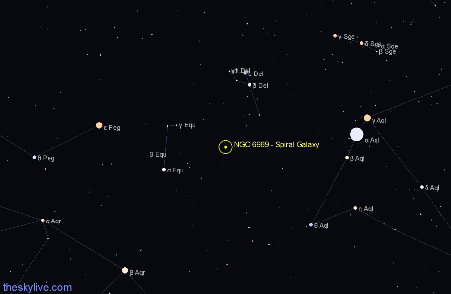 Finder chart NGC 6969 - Spiral Galaxy in Delphinus star
