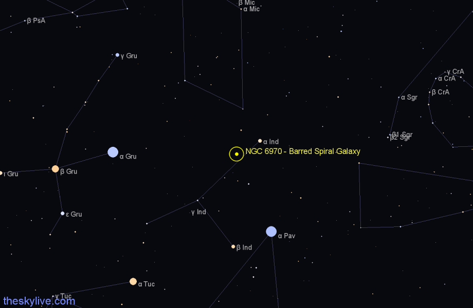 Finder chart NGC 6970 - Barred Spiral Galaxy in Indus star