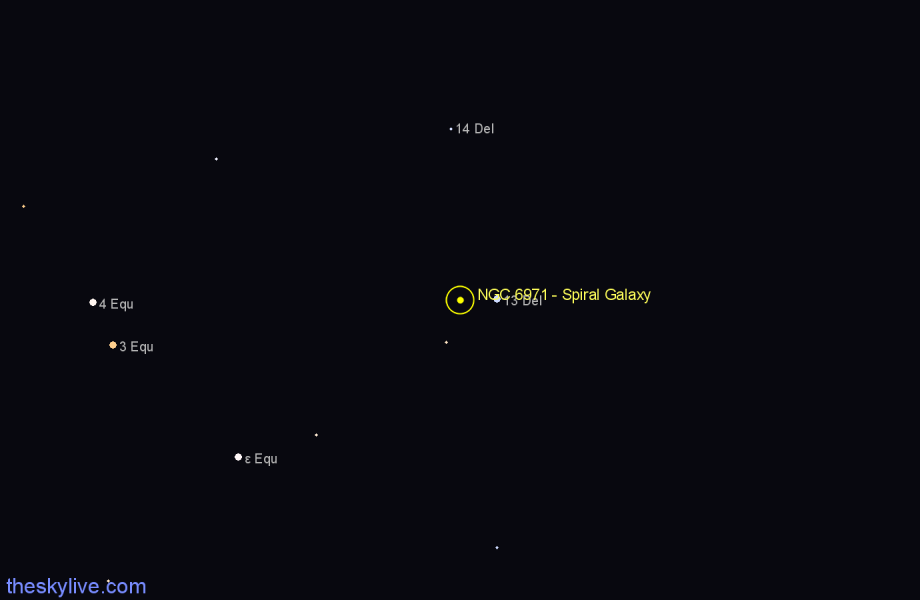 Finder chart NGC 6971 - Spiral Galaxy in Delphinus star
