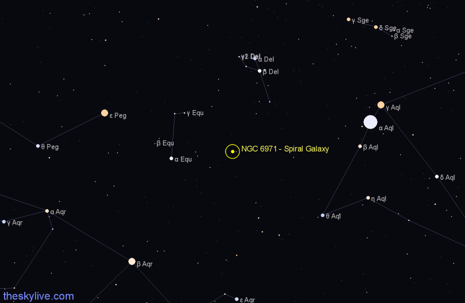 Finder chart NGC 6971 - Spiral Galaxy in Delphinus star