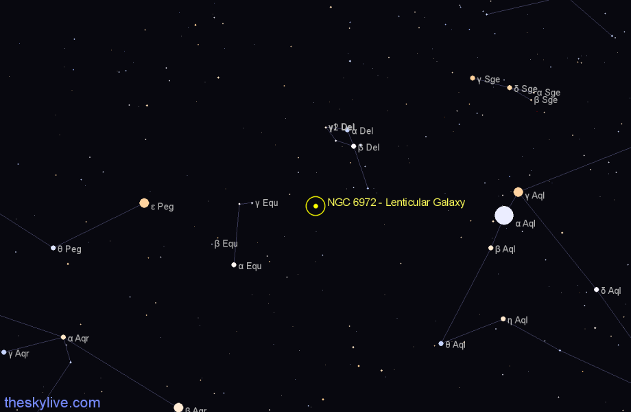 Finder chart NGC 6972 - Lenticular Galaxy in Delphinus star