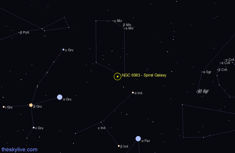 Finder chart NGC 6983 - Spiral Galaxy in Microscopium star