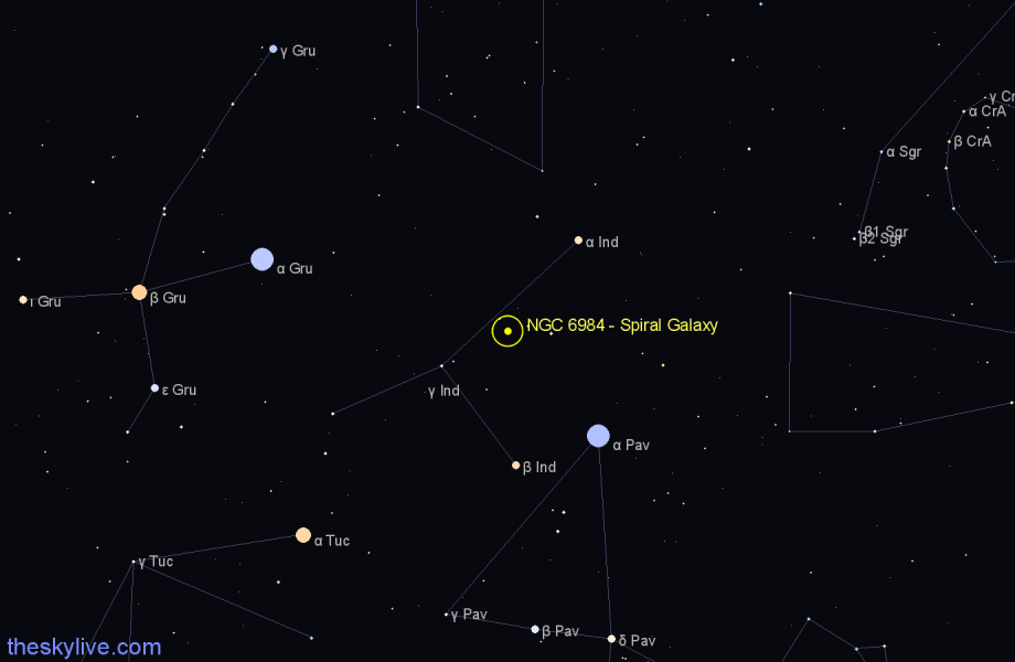 Finder chart NGC 6984 - Spiral Galaxy in Indus star