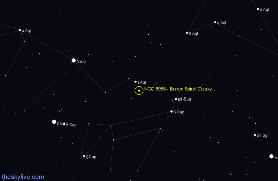 Finder chart NGC 6985 - Barred Spiral Galaxy in Aquarius star