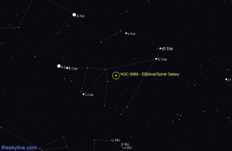 Finder chart NGC 6986 - Elliptical/Spiral Galaxy in Capricornus star